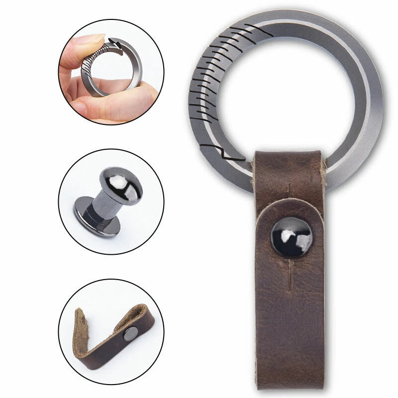 EDC TC4 Titanium + Leather Keychain Portable Removable Key Ring Pendant Set Tool EDC - KOEEK