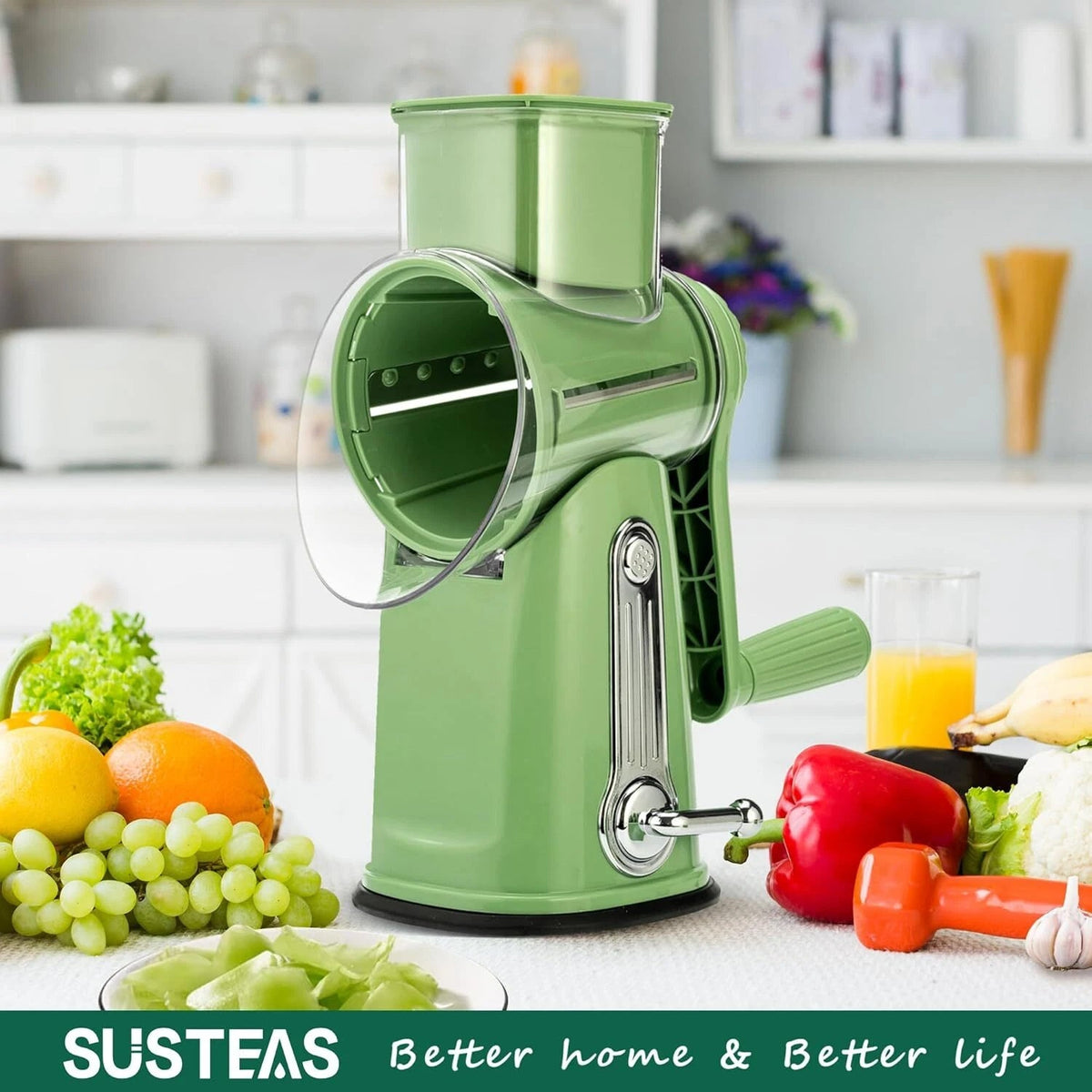 Rotary Cheese Grater with Handle -Vegetable Shredder with 5 Well-designed Blades 07FC0E-D4 - KOEEK
