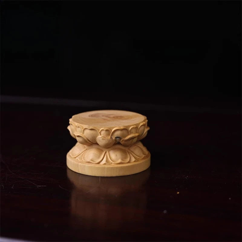 4.5cm Small Leaved Boxwood Carve Lotus Buddha Statue Base Ornament Display Stand 07FC0E-D4 - KOEEK