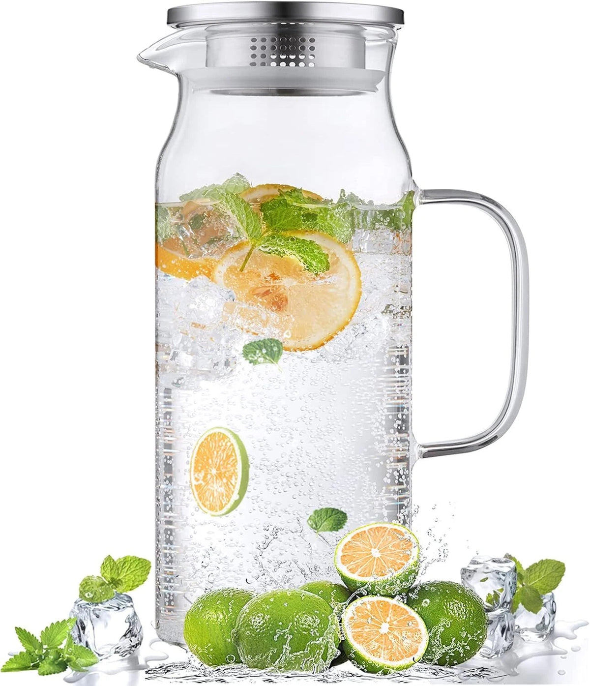 2 Liter 68 oz Glass Pitcher with Lid and Spout, Glass Carafe Hot/Cold Water 07FC0E-D4 - KOEEK