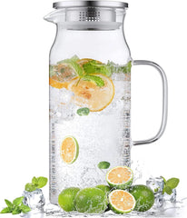 2 Liter 68 oz Glass Pitcher with Lid and Spout, Glass Carafe Hot/Cold Water 07FC0E-D4 - KOEEK