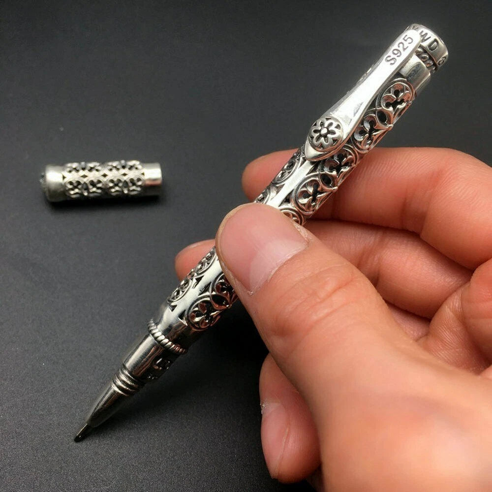 S925 Silver High Quality Ballpoint Pen EDC Tactical Signature Pen Gift 07FC0E-D4 - KOEEK