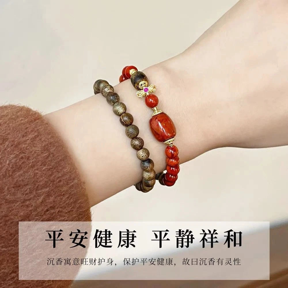 Natural Nha Trang White Qinan Agarwood Bracelet Double Strand Womens Gift 07FC0E-D4 - KOEEK