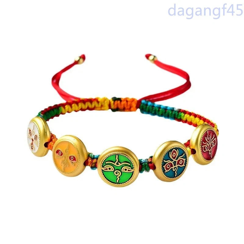 Zakiram Tibetan Thangka Hand Braid Rope Bracelet Five Way God Wealth Amulet 07FC0E-D4 - KOEEK