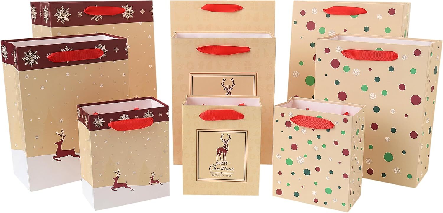 new 9-Pack Yellow Christmas Gift Bags Assorted Sizes 1 Count (Pack of 9), 07FC0E-D4 - KOEEK