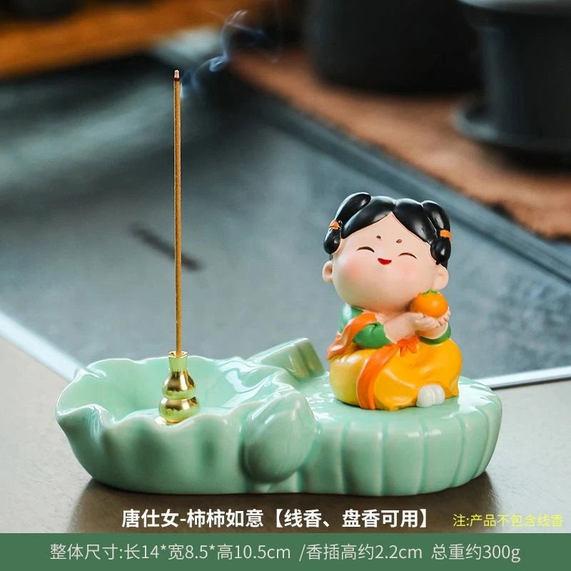 Tang Lady Incense Holder Stick Stand Desk Decor Office Tea Room Aromatherapy 07FC0E-D4 - KOEEK