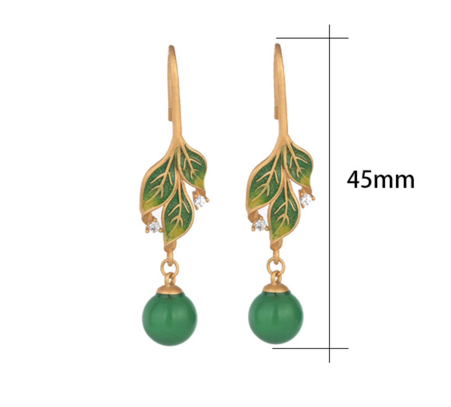 Green Jade Drop Dangle Earrings Boho Gemstone Leaf Design Hook 18K Gold Plated 07FC0E-D4 - KOEEK