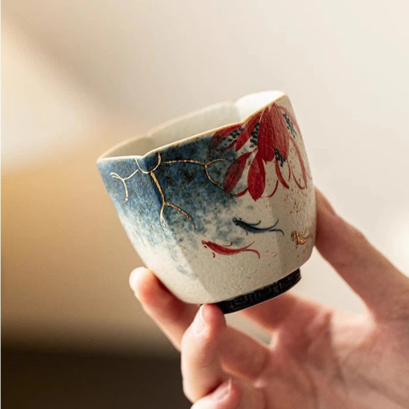 Blue and White Porcelain Master Cup Handpainted Lotus Koi Fish Tea Tasting Cup 07FC0E-D4 - KOEEK