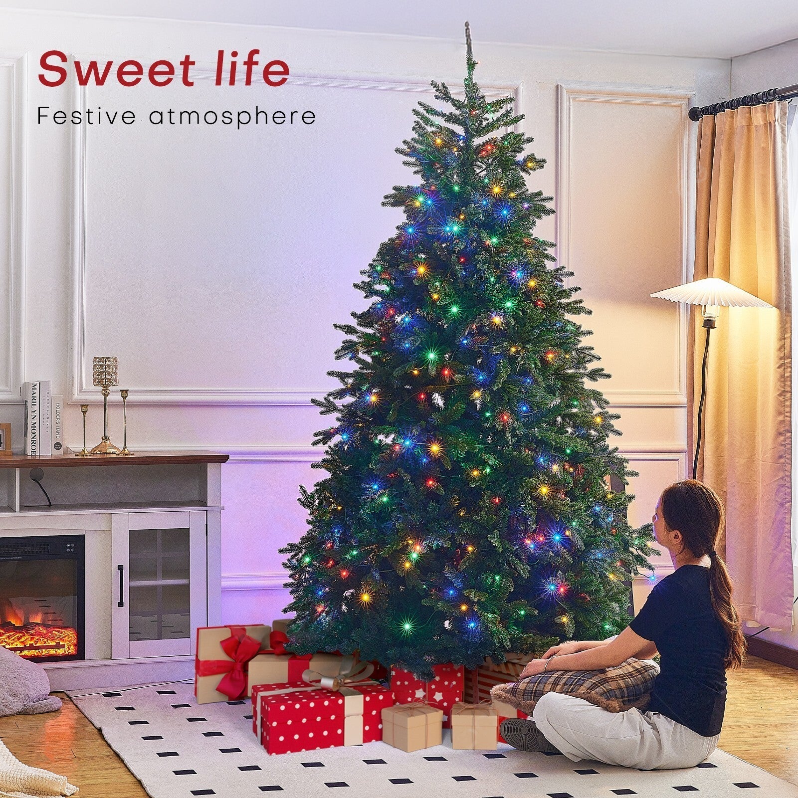 7.5FT Green Artificial Christmas Tree Holiday Season w/ LED Light Indoor Outdoor 07FC0E-D4 - KOEEK