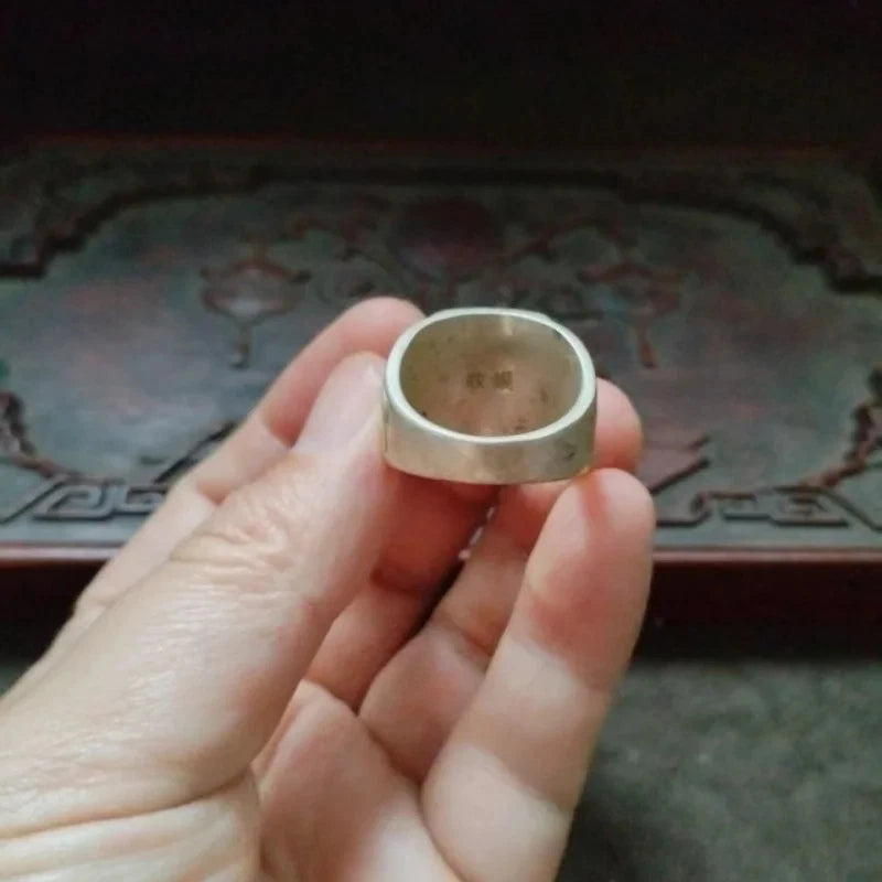 Vintage Silver-plated Handcarved Guanyin Bodhisattva Pingan Rings Amulet Jewelry 07FC0E-D4 - KOEEK
