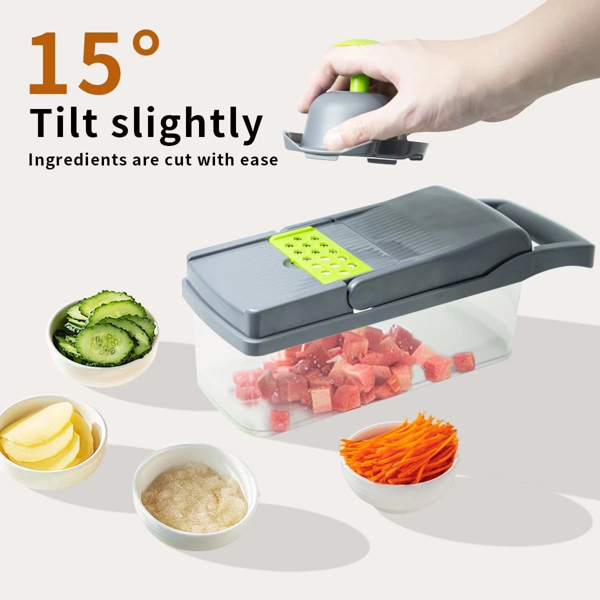 Vegetable chopper set, stainless steel blades, with vegetable pusher 07FC0E-D4 - KOEEK