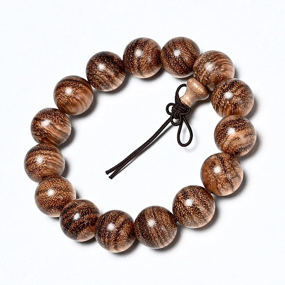 20 mm Vietnam Agarwood Wooden Bracelets Tiger Pattern Buddha Round Beads 07FC0E-D4 - KOEEK