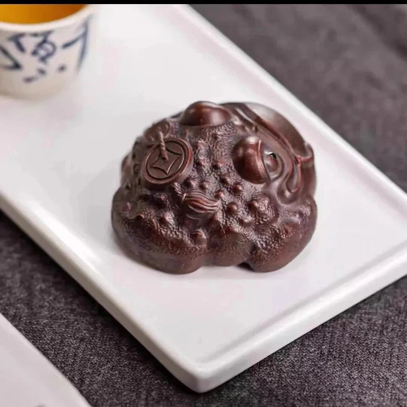6.4cm Purple Clay Handcarved Three Legged Golden Toad Tea Pet luck Ornament 07FC0E-D4 - KOEEK
