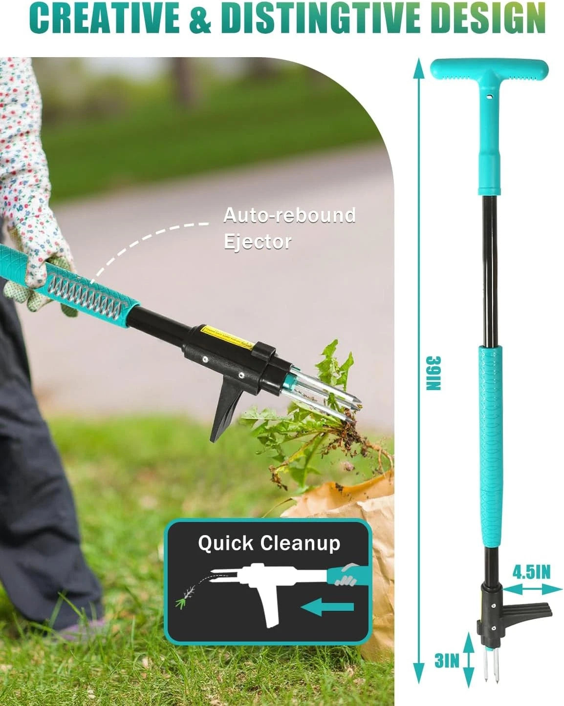 39" Weed Pulling Tool, 3-Claw Detachable Weed Puller Tool with Long Handle 07FC0E-D4 - KOEEK