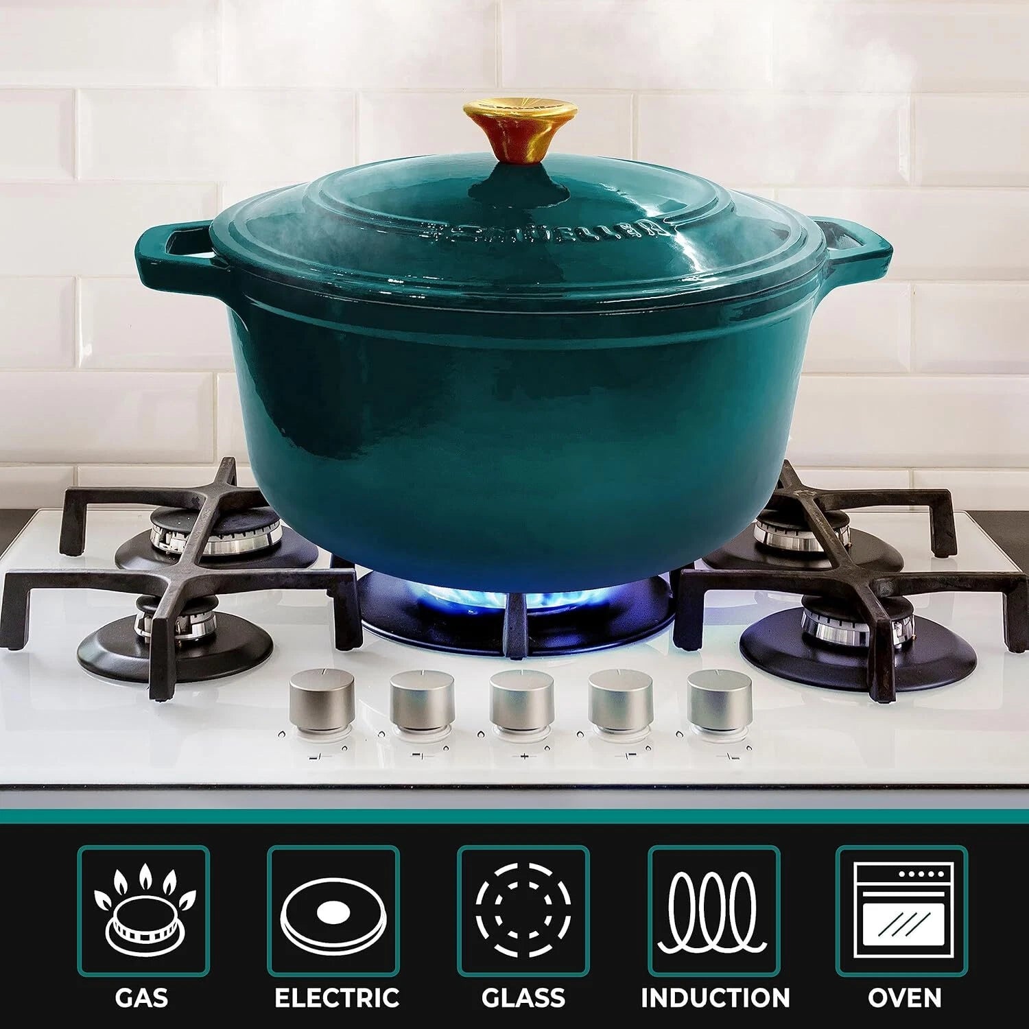 6-Quart Enameled Cast Iron Dutch Oven Pan with Lid, Heavy Duty, Oven Safe 07FC0E-D4 - KOEEK