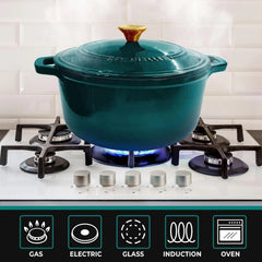 6-Quart Enameled Cast Iron Dutch Oven Pan with Lid, Heavy Duty, Oven Safe 07FC0E-D4 - KOEEK