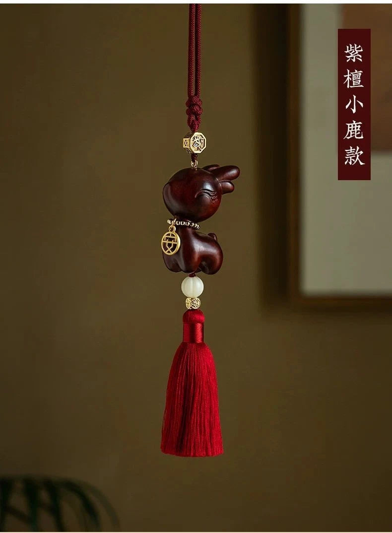 Zitan Wood Safe Journey Car Hanging Pendant Luxury Rearview Mirror Decoration 07FC0E-D4 - KOEEK