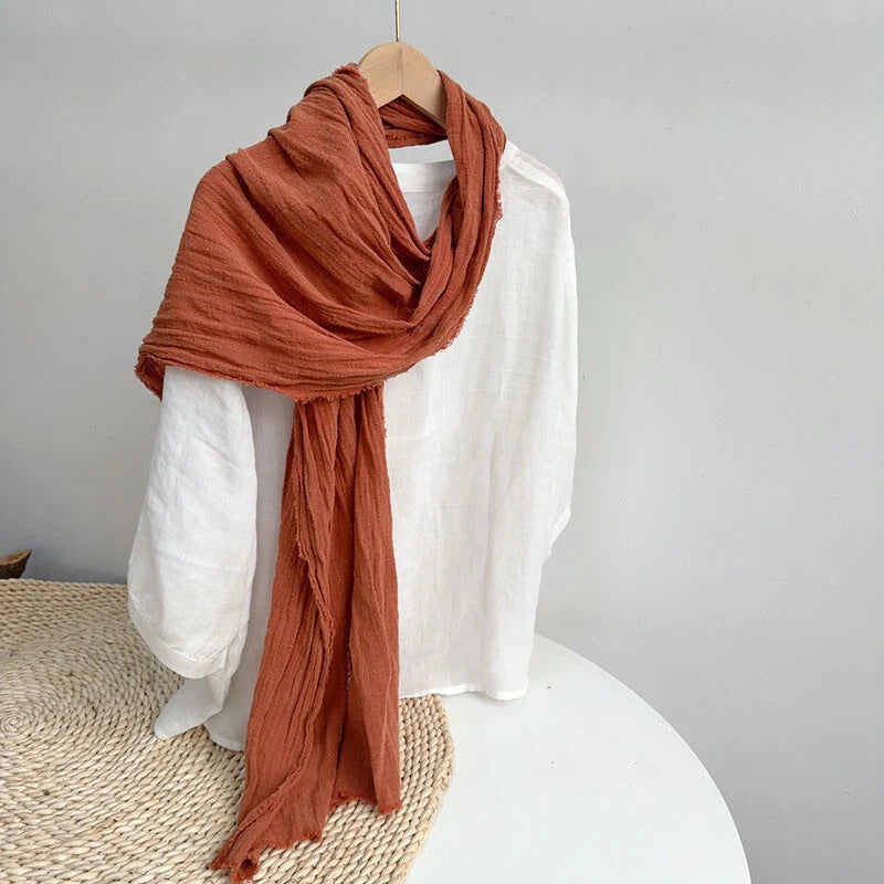 Mens  Cotton Natural Wrinkled Scarf Breathable Winter Shawl Unisex Scarves 07FC0E-D4 - KOEEK