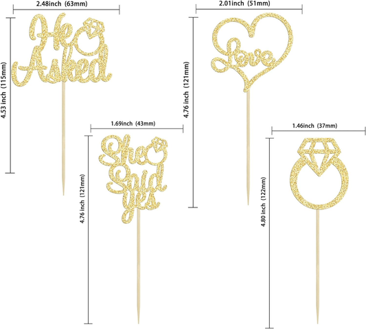 ny Han spurte hun sa ja Cupcake Toppers Gold Glitter Diamond Ring Heart Love Cake