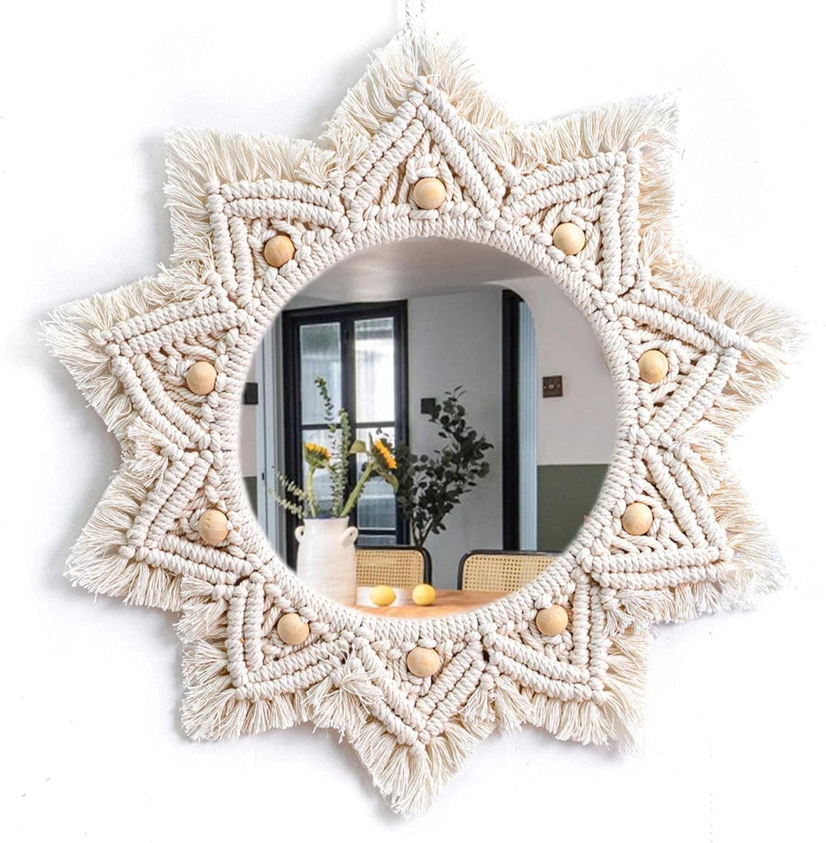 Boho Wall Decor Mirror Circle Hanging Mirror for Bedroom Living Room Home Decor 07FC0E-D4 - KOEEK