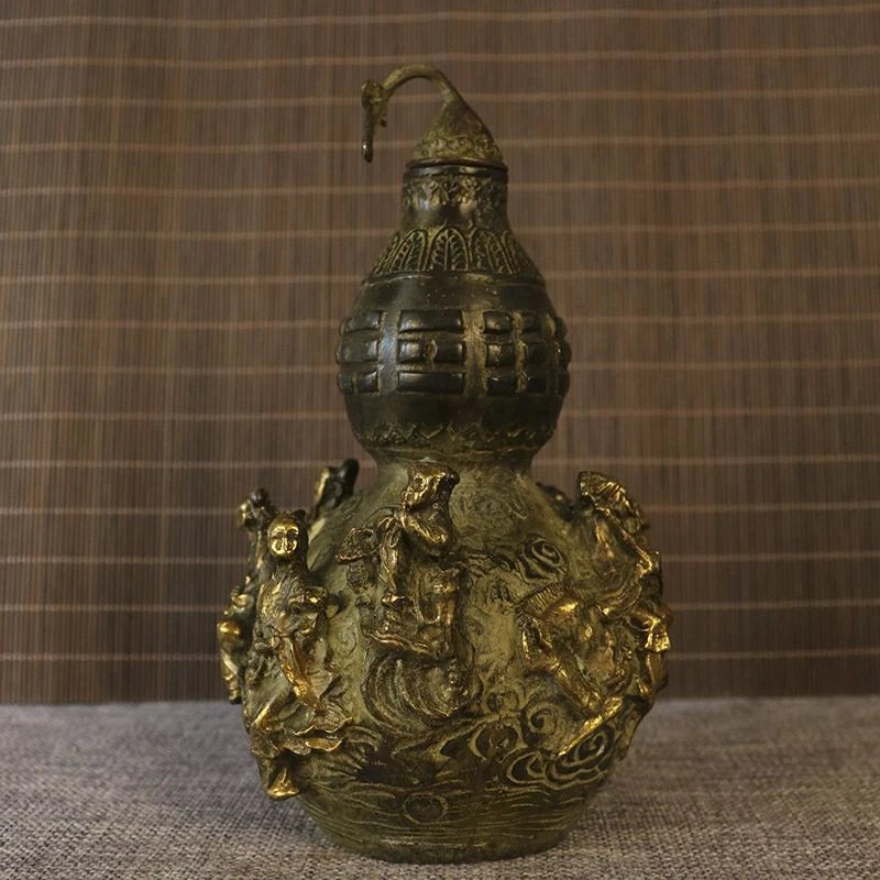 Brass Gourd Figurine Eight Immortals Design Feng Shui Home Entryway Decor 07FC0E-D4 - KOEEK