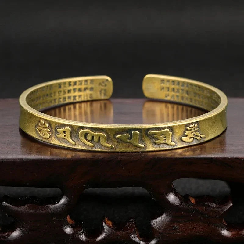 Vintage Brass Buddhist Six Character Mantra Bangles Heart Sutra Luck Bracelets 07FC0E-D4 - KOEEK