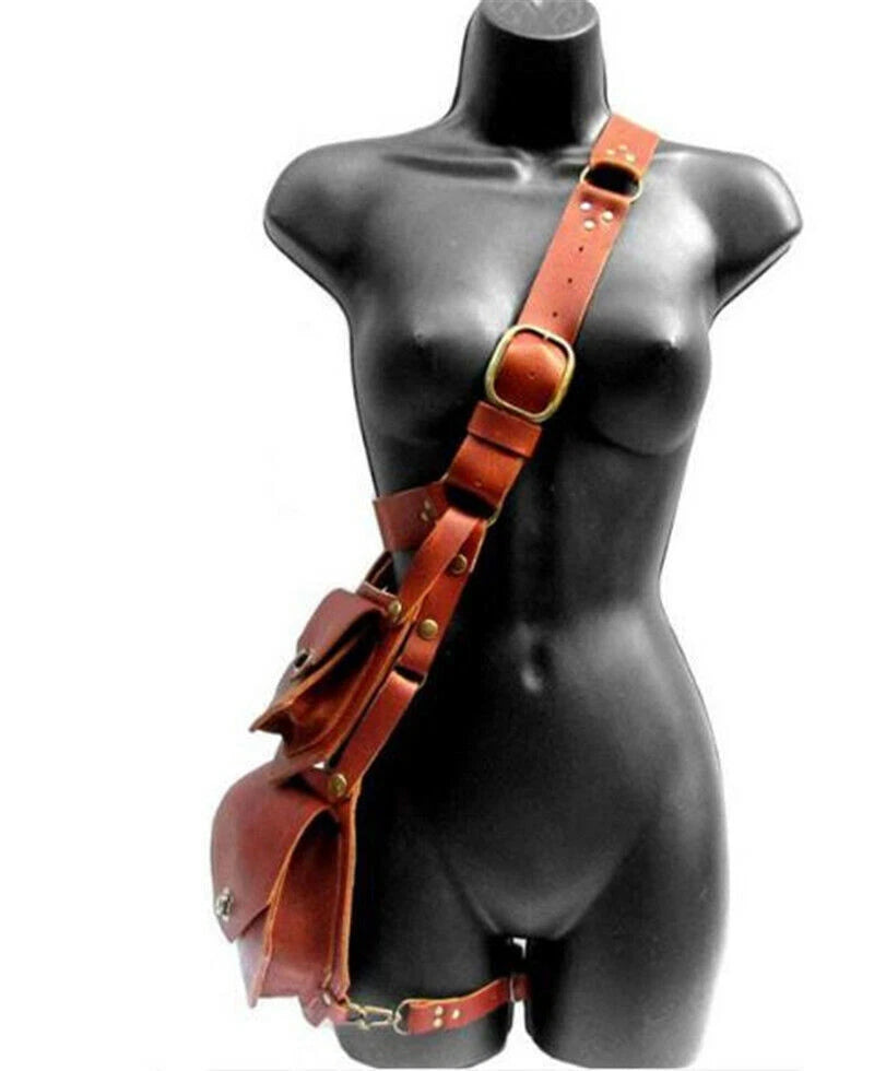 PU Leather 2021 Medieval Warrior Metal Crossbody Leg Bag Cosplay Double Bag 07FC0E-D4 - KOEEK