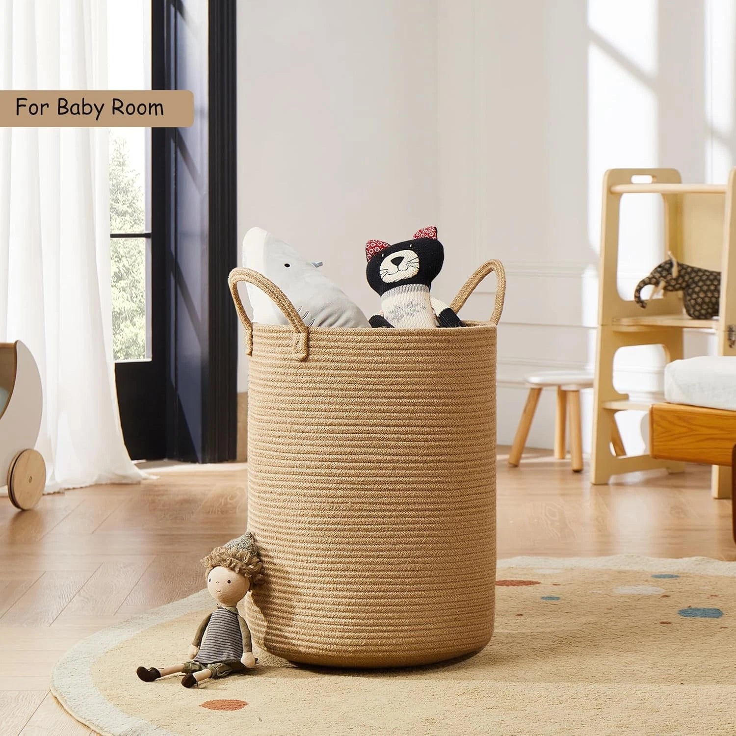 15 inches × 20 inches Ramie woven laundry basket Rattan rope clothing 07FC0E-D4 - KOEEK