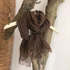 Mens Flax Linen Cotton Striped Breathable Brown Scarf Unisex Shawl Neckerchief 07FC0E-D4 - KOEEK