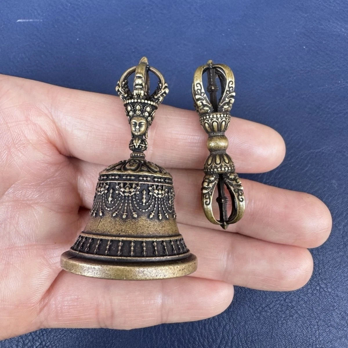 Tibetan Brass Small Vajra Pestle Vajra Bell Size As Shown Weighs about 38 Grams 07FC0E-D4 - KOEEK