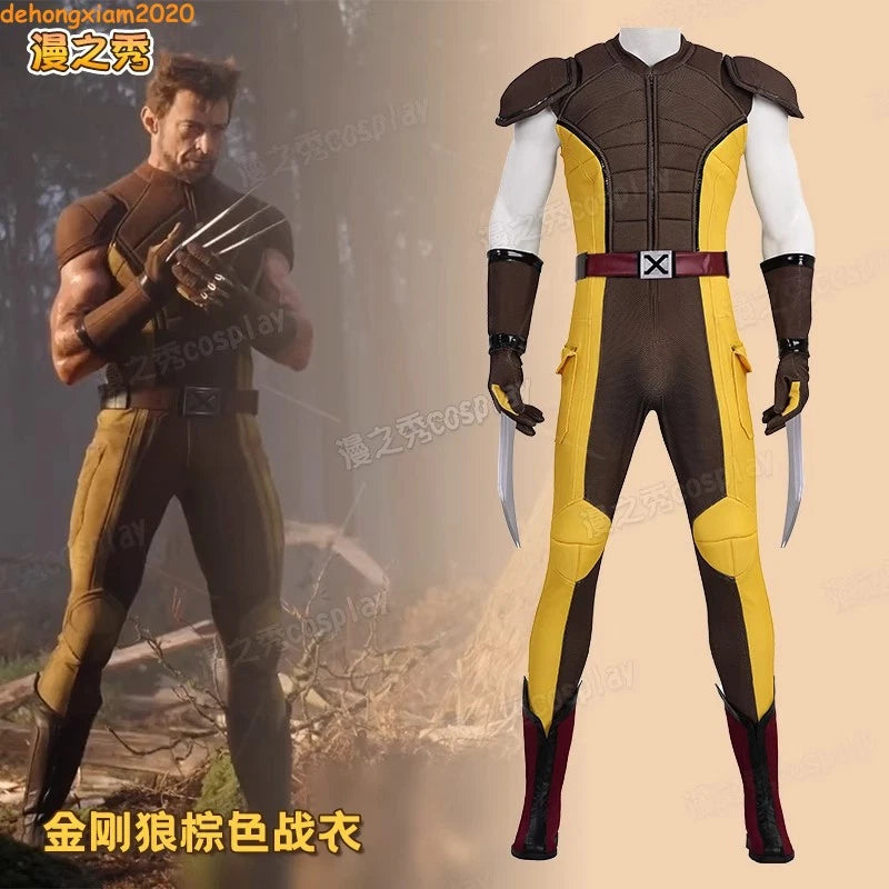 Deadpool & Wolverine Wolverine Cosplay Costume Men Brown Ver. Halloween Jumpsuit 07FC0E-D4 - KOEEK