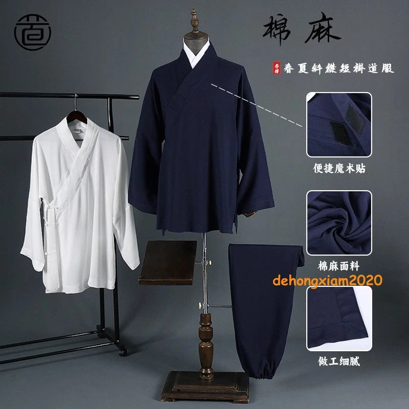 Chinese Style Taoist Costume Diagonal Collar Robe Cotton Linen Kung Fu Outfit 07FC0E-D4 - KOEEK
