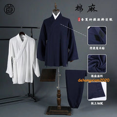 Chinese Style Taoist Costume Diagonal Collar Robe Cotton Linen Kung Fu Outfit 07FC0E-D4 - KOEEK