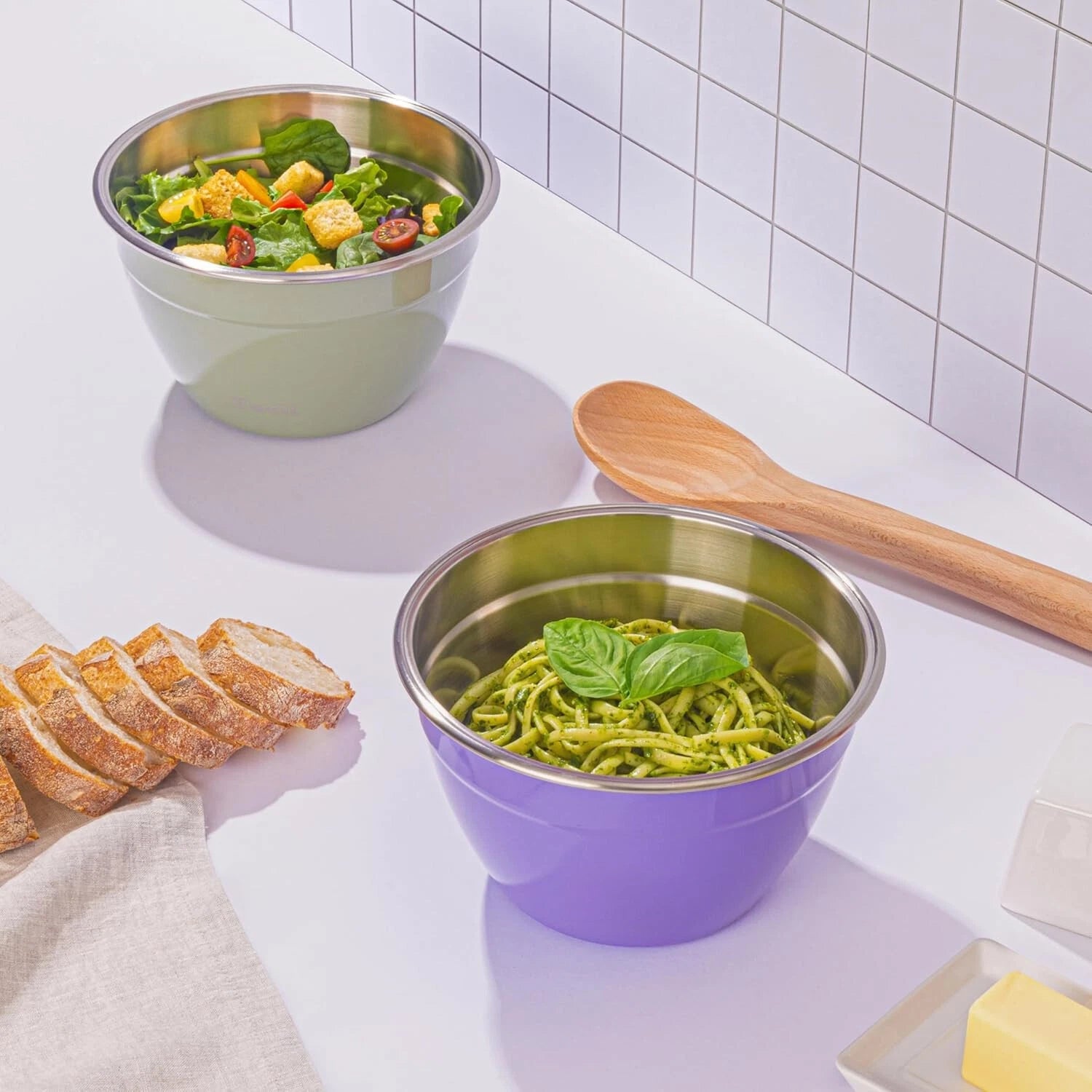 Stainless Steel Salad Bowl Kit 64oz, Mountain Sage, Comes with 2oz Mini Canister 07FC0E-D4 - KOEEK