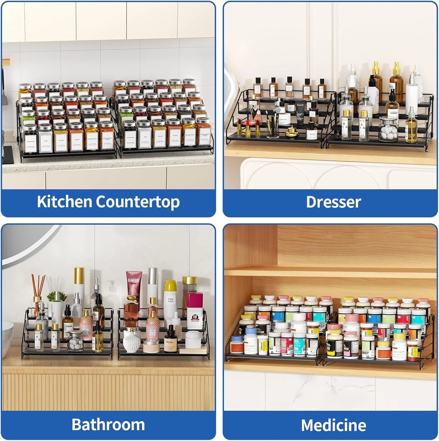 4 Tier Spice Rack Organzier, Spice Rack for Cabinet, Adjustable Depth Seasoning 07FC0E-D4 - KOEEK