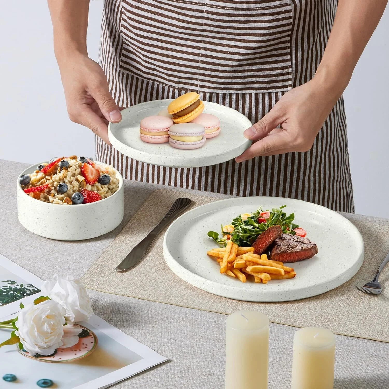 Stoare Dinnerware Sets, 12-Piece Plates and Bowls Dish Set for 4, Kitchen 07FC0E-D4 - KOEEK