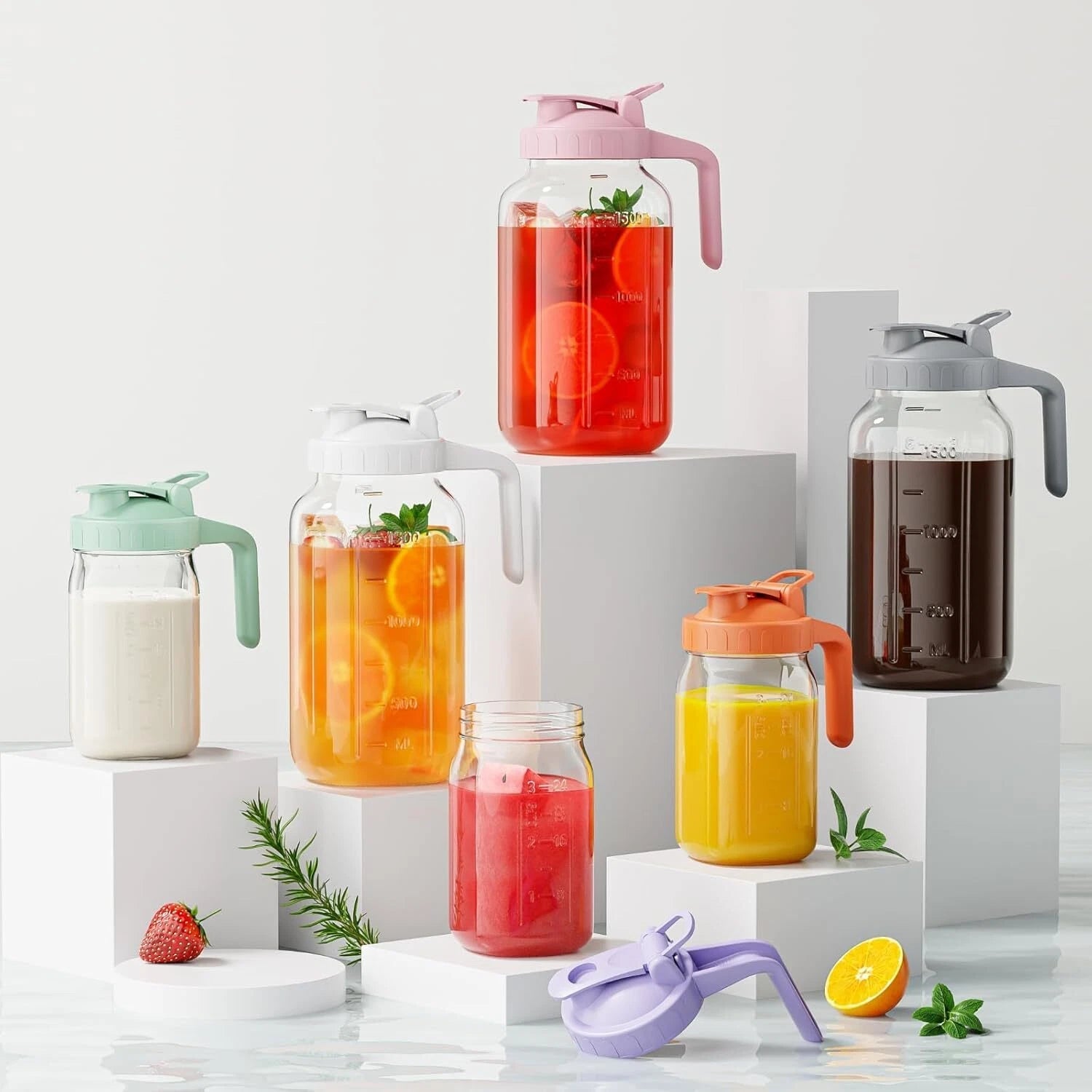 Breast Milk Pitcher Jug - 32 oz Glass Mason Jar Airtight Pitcher Spout Handle 07FC0E-D4 - KOEEK