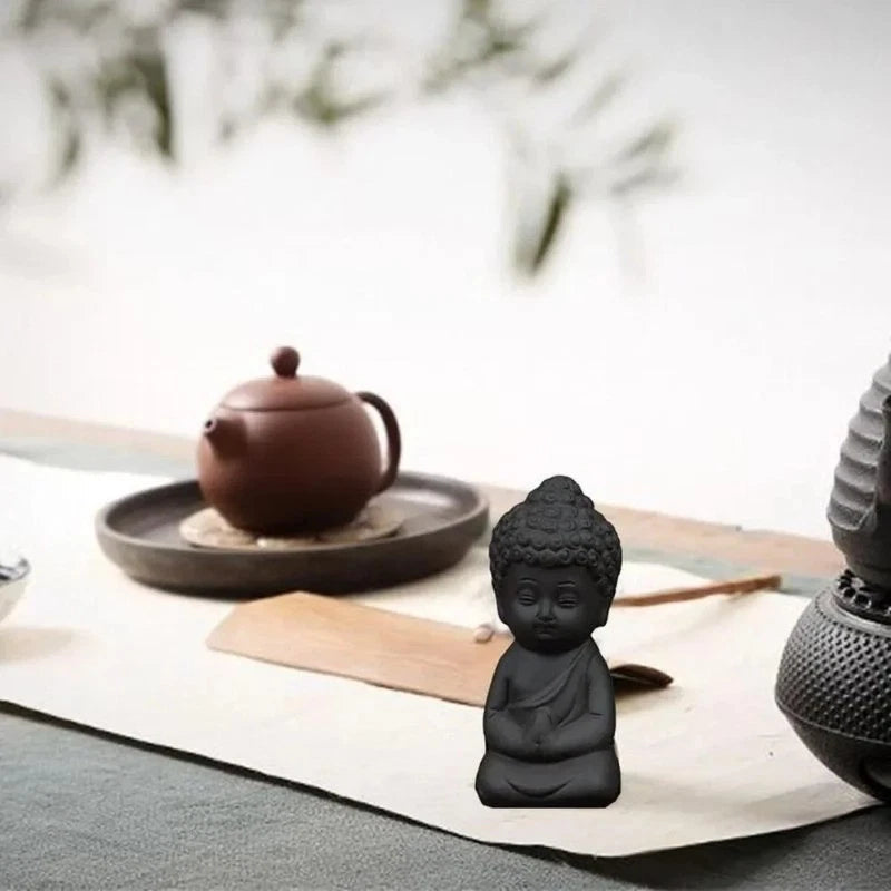 6.1cm Purple Clay Handcarved Meditating Buddha Statue Zen Monk Tea Pet Ornament 07FC0E-D4 - KOEEK