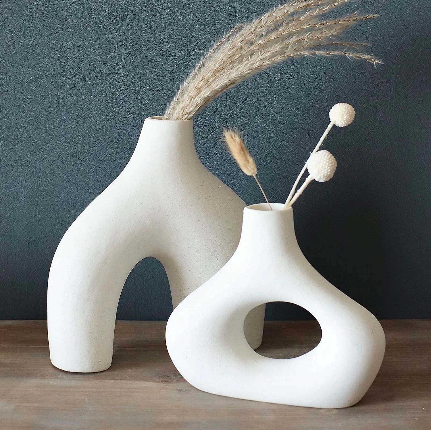 Donut Vase, Set of 2 -, White Ceramic Hollow Donut Vase Decoration 07FC0E-D4 - KOEEK