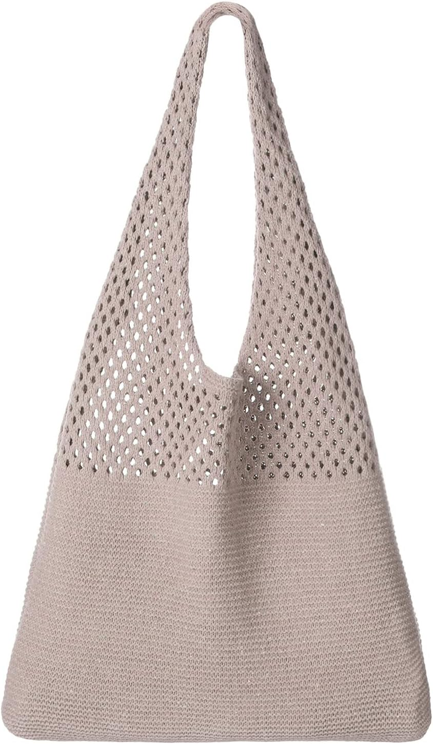 ny Heklet Mesh Beach Tote Bag Sommer Y2K Estetisk strikket skulderveske Stor kapasitet