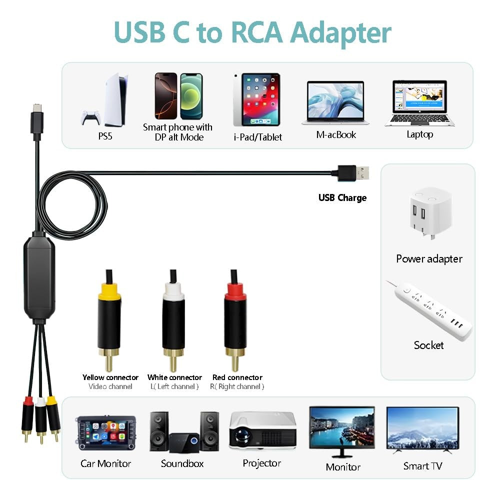 new USB C to RCA Cable Adapter, 6Ft Type-C with usb c rca 07FC0E-D4 - KOEEK