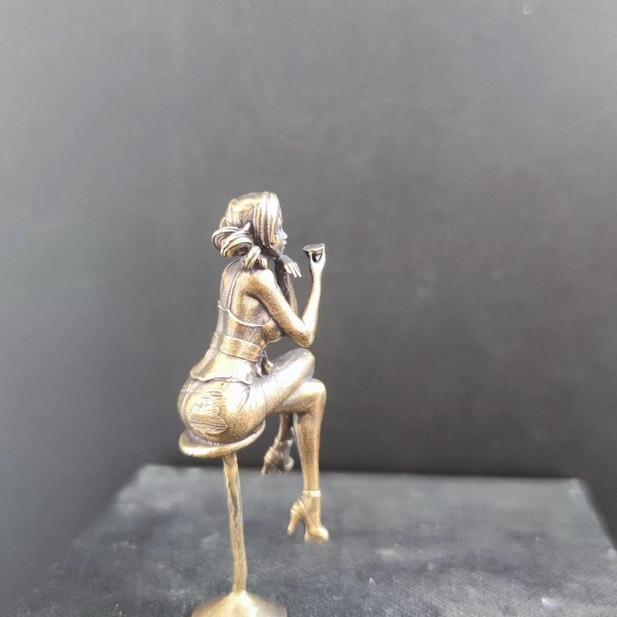 64mm Brass Bar Chair Girl Statue Hot Beauty Model Artwork Collection Toy Decor 07FC0E-D4 - KOEEK