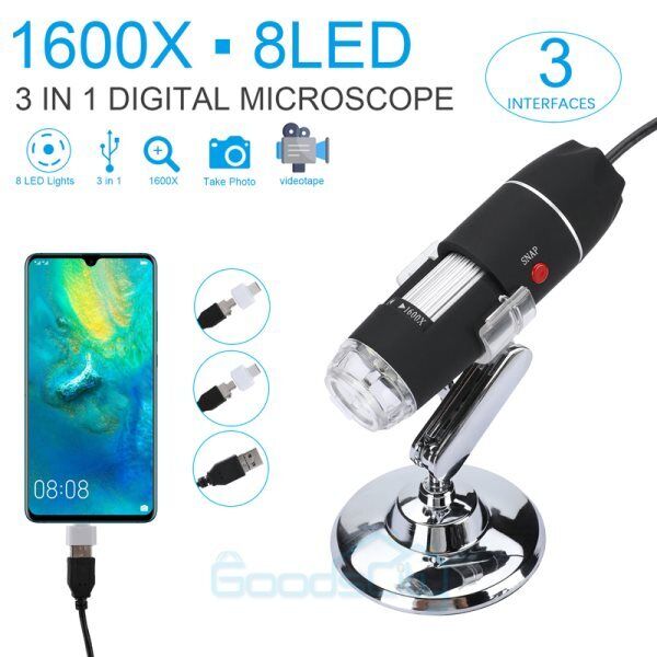 nytt 1600X Zoom 8LED HD 1080P USB Mikroskop Digital Lupe Endoskop videokamera