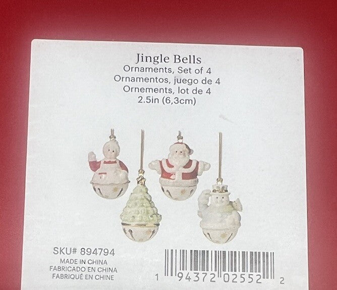 LENOX  Jingle Bell Ornament 4 PC. Set Mr&Mrs Claus Snowman $ Christmas Tree NIB LENOX - KOEEK