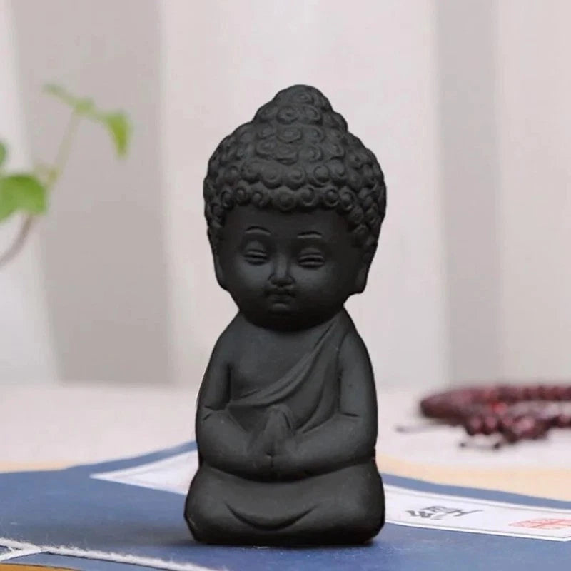 6.1cm Purple Clay Handcarved Meditating Buddha Statue Zen Monk Tea Pet Ornament 07FC0E-D4 - KOEEK