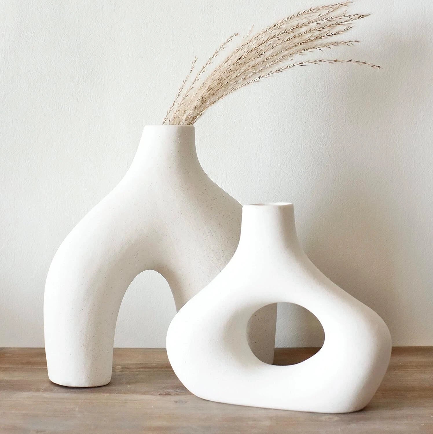 Donut Vase, Set of 2 -, White Ceramic Hollow Donut Vase Decoration 07FC0E-D4 - KOEEK