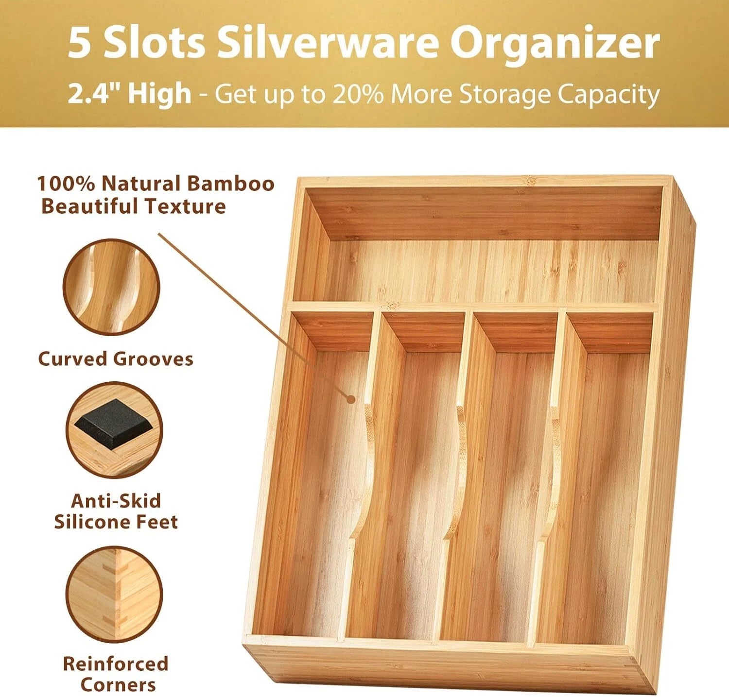 Kitchen Drawer Organizer, 10 Inch Silverware Utensil Tray Holder, Extra Deep, 07FC0E-D4 - KOEEK