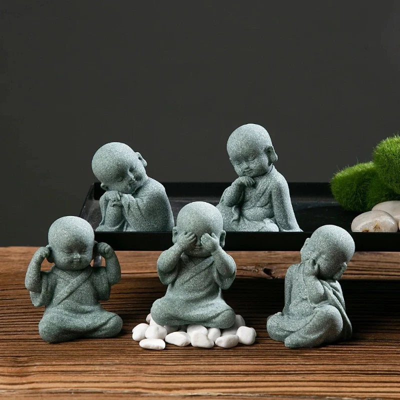 1Pc Buddhist Monks Figurine Buddha Stone Statue Chinese Fengshui Zen Decoration 07FC0E-D4 - KOEEK