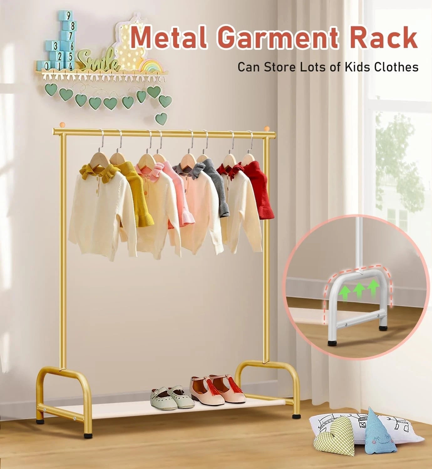 Baby Clothing Rack, Small Kids Clothes Rack with Bottom Storage Shelf 07FC0E-D4 - KOEEK