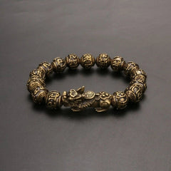 Brass Pure Copper Six Words Mantra Bracelet Men’s Vintage Pixiu Feng Shui Bead 07FC0E-D4 - KOEEK